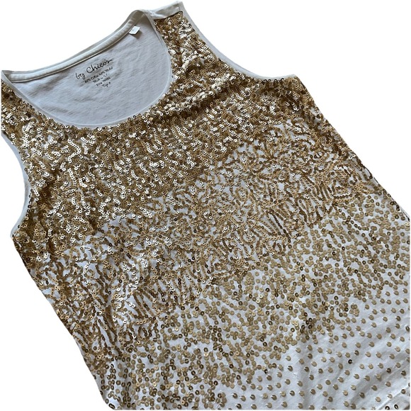Chico's women's size 0 XS (4) Small white gold ombré sequin tank casual stretch - Picture 1 of 8